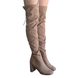 Chinese Laundry 9 / 40 Light Tan Faux Suede Thigh High Heeled Boot